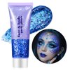 Go Ho Blue Face Body Glitter,Singer Concerts Blue Face Paint Glitter Makeup,Holographic Chunky Sequins Glitters for Eye Lip Hair Nails,Festival Glitter Rave Accessories,01 Blue Glitter 52g