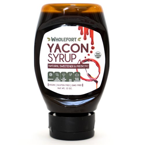 Peruvian Yacon Syrup a 100% Natural Sweetener - Low Glycemic Index - Vegan - Organic - Substitute for Sugar, Honey and Molasses - Packed with FOS (fructooligosaccharide) a Prebiotic Fiber and Inulin - In an Easy Squeeze Dripless Bottle by Wholefort
