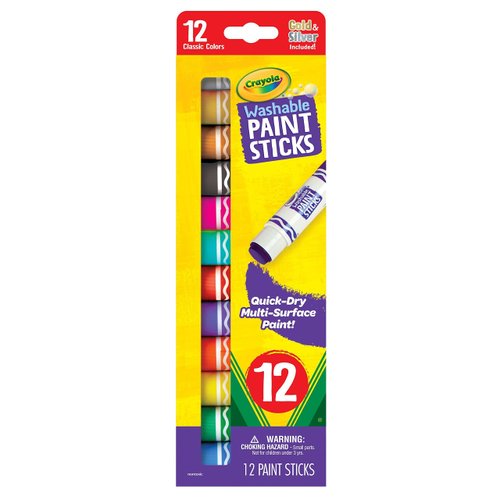 Crayola Quick Dry Paint Sticks (12ct), Washable Paint Set for Kids, Arts & Crafts Supplies, Assorted Colors, Stocking Stuffers for Kids