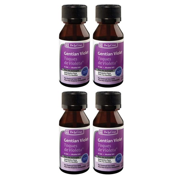De La Cruz Gentian Violet - Violeta de Genciana - Tincture of Violet 1% First Aid Antiseptic, 1 FL OZ (4 Bottles)