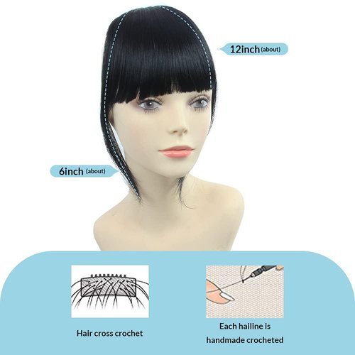 Shinon Bangs Hair Clip in Human Hair Bangs Unprocessed Fringe Hair with Temple Thick Bangs 1b Black Color