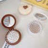Tissting Hair Brush with Mirror, 7.5cm Round Mini Folding Comb Cute Bear Decor Pop Up Travel Cushion Hairbrush for Women Girls(White)
