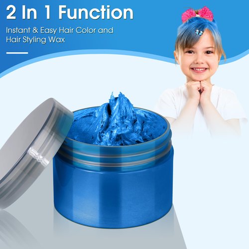 Temporary Hair Color Wax Kit, Stocking Stuffers for Teen Girls age 4 5 6 7 8 9 10+ Hair Dye Color Wax Washable Crazy Hair Garden Style with Butterfly(Blue)