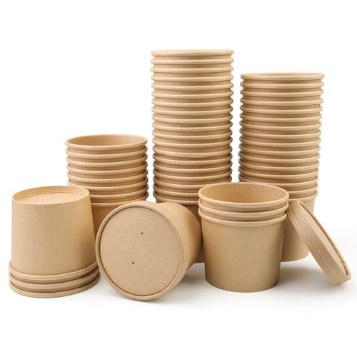 Wuadua 12 oz 50 Pack Paper Soup Containers, Disposable Paper Food Cups, Paper Soup Storage with Lids, Soup Cups Paper Ice Cream Cups, Great For Restaurants, Take Outs, or To-Go Lunch