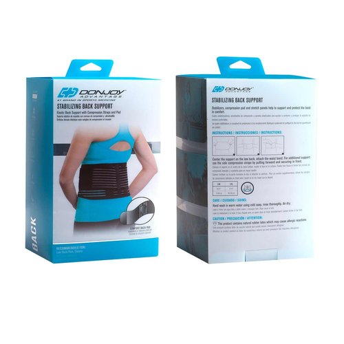 DonJoy DA161BW01-BLK-S, M Stabilizing Back Support for Low Back Pains, Strain, Comfortable Foam Padding with Stretch Fabric, Adjustable to fit Small to Medium, 29" to 37"