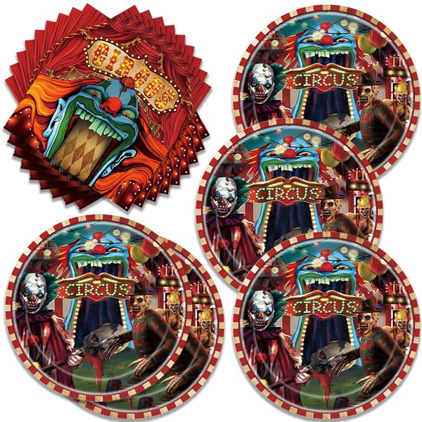 Egami halloween Party Supplies,include 20 dessert plate, 20 Napkin,Used for Horror Circus Party Decoration (Halloween Carnival)