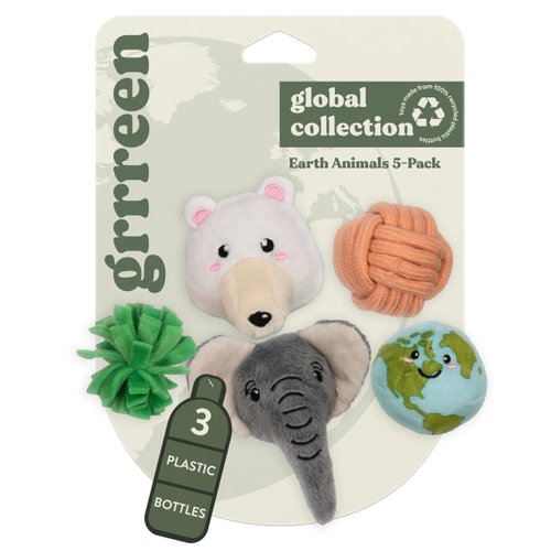 GRRREEN Stuffed Animal Cat Toy | Earth Animals Mixed Bundle | Value 5-Pack for Indoor Cats | Cute Interactive Plush Toys | Made of Eco-Friendly Materials - Go Green!