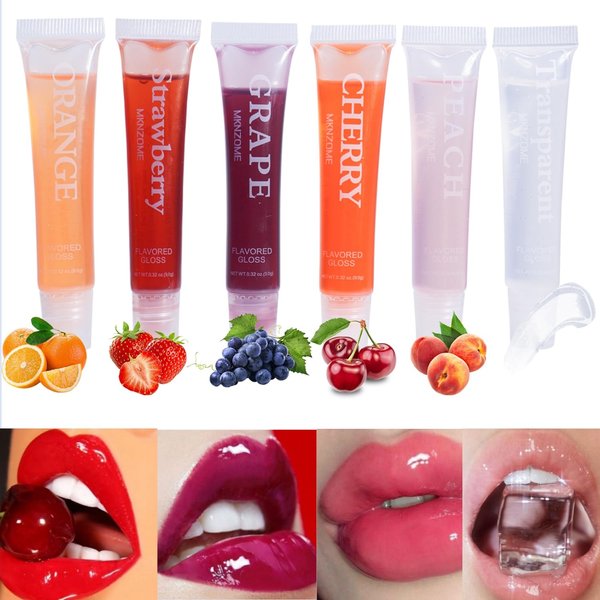 Joyeee 6Pcs Lip Glow Oil Wet, Hydrating Candy Lip Gloss Flavoring Oil Kit, Transparent Clear, Pink Peach, Nude Orange, Red Strawberry, Candy Grape Lip Gloss Lip Tinted Oil Color for Teen Girls