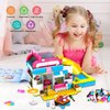 HOGOKIDS 3-in-1 Girls Camper Van Building Set - 494PCS Summer Beach Camping Building Blocks Sets | Food Truck Building Toys with Slide and Stickers | Gifts for Girls Boys Age 6 7 8 9 10 11 12+