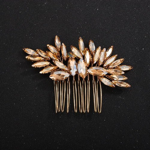 Teyglen Bridal Wedding Hair Comb Gold Crystal Bride Hair Side Comb Handmade Red Blue Black Rhinestone Crystal Hair Pieces Hair Accessories for Bride Vintage Headpieces for Women Bride Girls