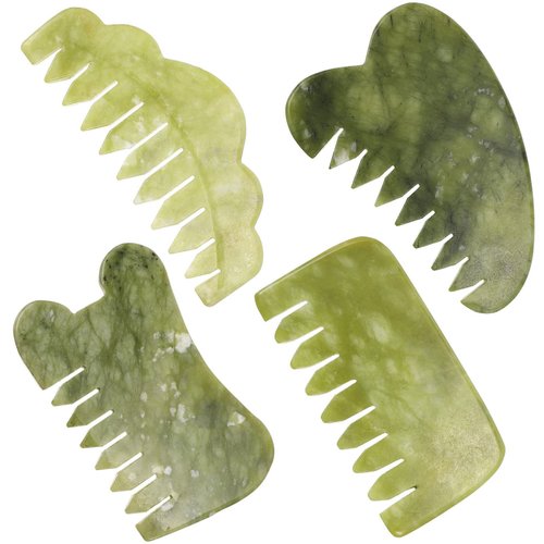 Healifty Jade Massage Comb, 4 Styles Gua Sha Comb for Head Caring, Facial Gua Sha Tool, Scraping Massage Tool for Full Body Relaxing
