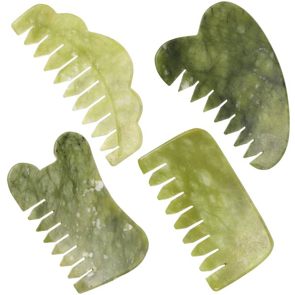 Healifty Jade Massage Comb, 4 Styles Gua Sha Comb for Head Caring, Facial Gua Sha Tool, Scraping Massage Tool for Full Body Relaxing