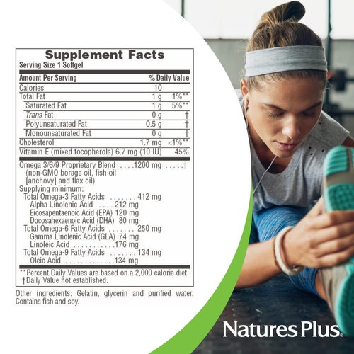 Natures Plus Ultra Omega 3 6 9-1200 mg, 60 Softgels - Borage Oil, Fish Oil, Flax Oil Supplement, Gluten-Free - 60 Servings