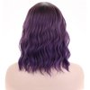 BERON 14 Inches Purple Wig Short Curly Wig with Bangs Synthetic Wigs Women Girls Dark Roots Ombre Purple Wigs with Wig Cap