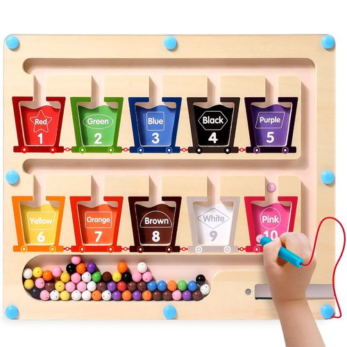 MOTREE Montessori Toys for 3 Year Old Girls/Boys, Wooden Magnetic Color Number Maze Educational Board Activity for Kids, Toddler Learning Toys Age 2-4, Christmas Birthday Gifts for 3-5 Year Old Girl