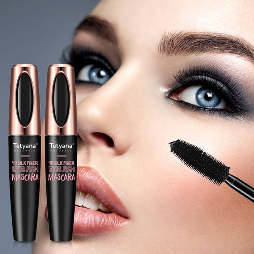 Tetyana naturals Mascara Black Volume and Length, 4D Silk Fiber Lash Mascara Waterproof, Smudge-proof, Hypoallergenic Formula for Your Longer, Thicker, Voluminous Eyelashes, 2 Pack
