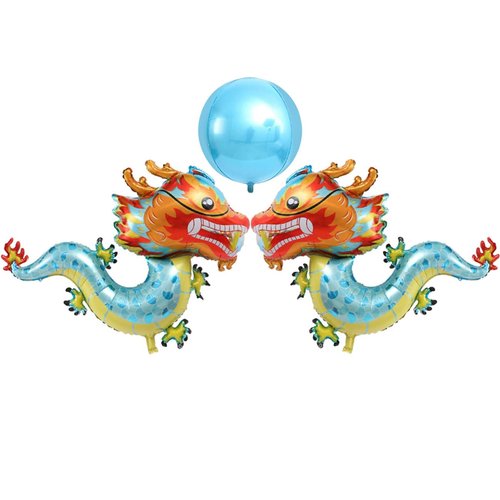 3 Pcs Light Blue Dragon Balloons Decorations, Cute Dragon Birthday Balloons for Party Supplies, Chinese Dragon Party Balloons Decorations, Legend Animal Balloons for Dragon Party Decorations