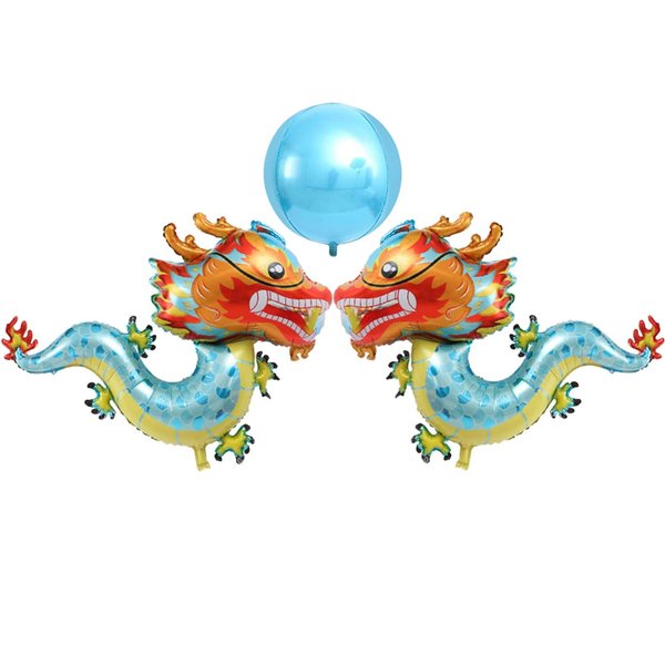 3 Pcs Light Blue Dragon Balloons Decorations, Cute Dragon Birthday Balloons for Party Supplies, Chinese Dragon Party Balloons Decorations, Legend Animal Balloons for Dragon Party Decorations