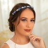 Formery Blue Crystals Headband Rhinestone Beaded Hairband Party Prom Wedding Handmade Pearl Beads Headpiece for Women and Girls