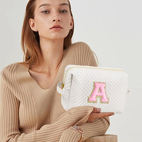 YOOLIFE Christmas Gifts for Her Wife Girlfriend, Personalized Gifts Christmas Gifts Monogrammed Gifts for Women, White Initial Makeup Bag Cosmetic Bag J