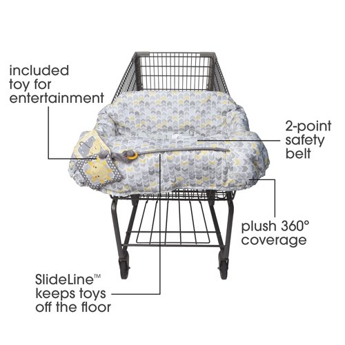Boppy Shopping Cart and High Chair Cover, Sunshine Yellow and Gray Chevron with Changeable SlideLine Sun Book Toy, Plush Comfort with 2-point Safety Belt, Wipeable and Machine Washable, 6-48 Months