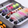 BASSDASH Trout Steelhead Salmon Fishing Flies Barbed Barbless Fly Hooks Include Dry Wet Flies Nymphs Streamers Eggs, Fly Lure Kit with Fly Box (57pcs Barbed Steelhead/Salmon/Trout Flies)