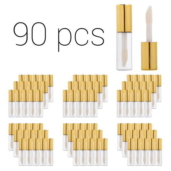 YIPINER Case of 90 packs, Empty Plastic Clear Lip Gloss Tubes Lip Balm Bottle Container Gold Transparent 1.2ML Makeup Tool for Women (90 pcs, Gold)