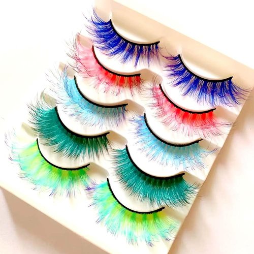 Sunniess Ombre Colored Lashes Silk Protein Fluffy Wispy Volume Fake Lashes for Halloweens Cosplay Party Stage Russian D Curl Lashes with Color Make up Faux Mink False Eyelashes 5 Pairs