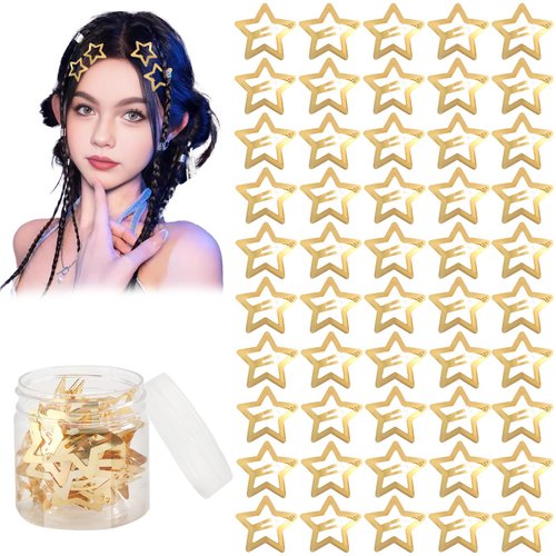 Drnytunk 50Pcs Gold Star Hair Clips for Girls Women Metal Snap Hair Clips Star Hair Accessories Non Slip Star Hair Clips Gold Metal Star Hair Clips Hair Barrettes for Girls,Gold