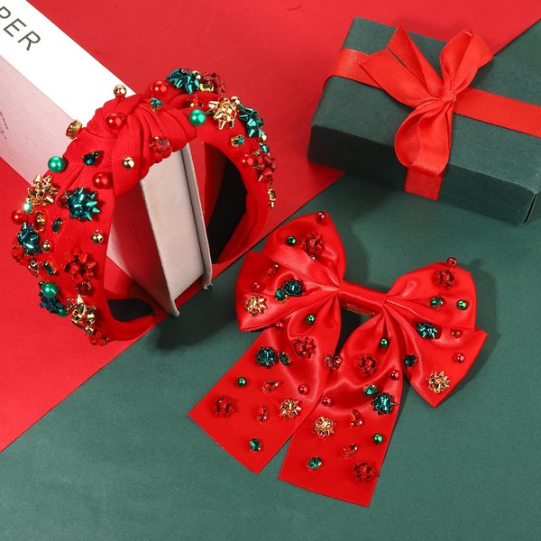 mokkia Christmas Headbands Hair Bows for Women Holiday Headbands Christmas Bow Tree Headbands Hair Ribbon Bows Clips Holiday Christmas Accessories Outfits Party Decorations Holiday Gifts (Pattern A)