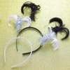Foyte 2 Pieces Pom Pom Headband Tinsel Wrapped Ponytails Hair Hoop Head Bopper Pom Party Headpiece for Cosplay Costumes (black white)