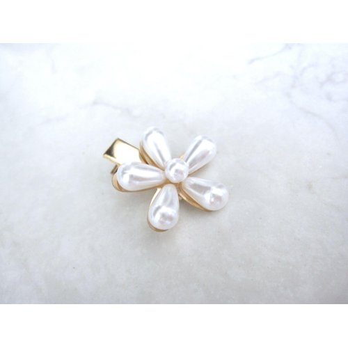 Generic Gold metal white pearl flower alligator hair clip fine thin hair