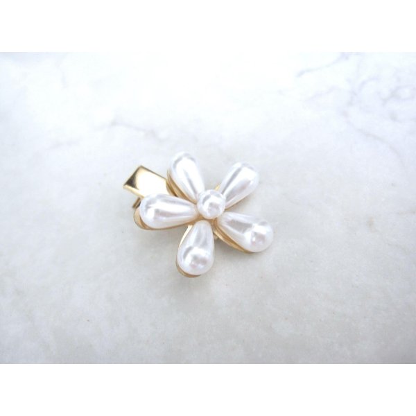 Generic Gold metal white pearl flower alligator hair clip fine thin hair
