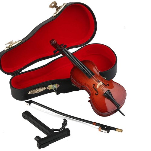 Dselvgvu Wooden Miniature Cello with Stand, Bow and Case Mini Musical Instrument Replica Dollhouse Accessories Model Home Decoration and Christmas Gift (5.51"x1.97"x0.63")