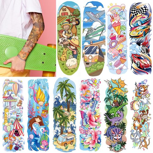 EMOME Full Half Tattoo Sleeves for Kids, 66 Sheets Kids Tattoos Temporary for Girls Boys, Space Donut Mermaid Themed Fake Tattoos Stickers for Kids Party Favors Supplies