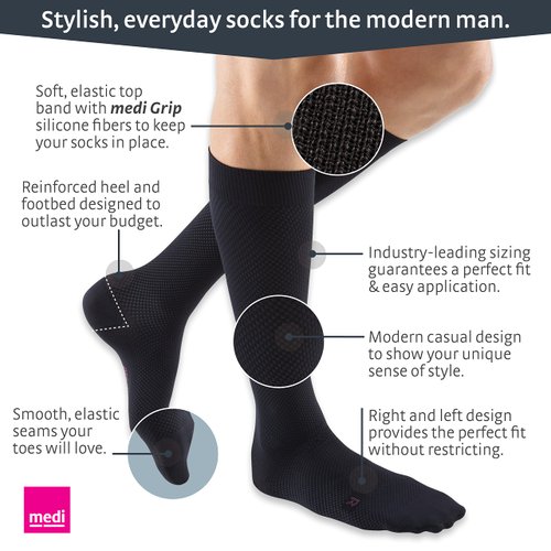 mediven for Men Select 15-20 mmHg Compression Dress Socks, Black V Standard