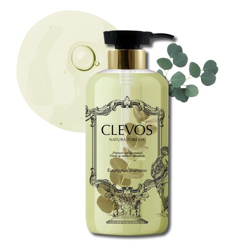 CLEVOS Natura Foresta Natural Organic Hair Shampoo 17.92 Fl Oz for Dry, Sensitive, Itchy Scalp Type - Pleasant Eucalyptus Scent - Reduce Dandruff Sulfate-free - Natural - Vegan - Cruelty Free - Clavos