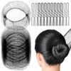 FANDAMEI 20PCS Hair Nets Invisible and 40PCS U Shaped Hair Pins Set, 20PCS 50cm Hair Nets for Bun Black Elastic Edge Mesh and 40pcs Hair Bun Pins for Women, girls, Ballet Bun Maker Dance (Black)