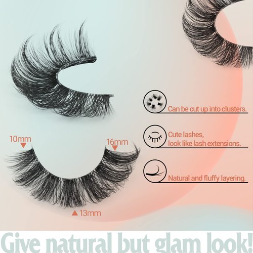 Lashes Natural Look False Eyelashes D Curl 16mm Lashes 3D Wispy Faux Mink Eyelashes with Clear Band Fake Eye lashes 7 Pairs by Goddvenus