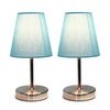 Simple Designs LT2013-BLU-2PK Mini Basic Two Pack Sand Nickel Table Lamp with Fabric Shade Set, Blue, 2 Count