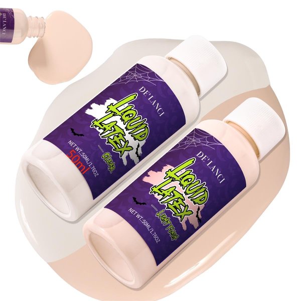 Liquid Latex SFX Makeup Kit 2pcs, DE'LANCI Realistic Fake Scar Wound Skin Old Age Wrinkle Halloween Makeup, for Cut Wound Burn Decay Peeling Stipples Blisters Zombie Monster Special Effects Makeup