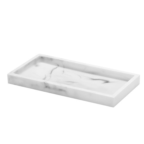Luxspire Bathroom Vanity Tray, 8 x 4 inch Resin Dresser Jewelry Ring Dish Tank Storage Kitchen Sink Countertop Organizer Plate Holder for Perfume Soap Towel Bathroom Accessories, Mini, White Marble