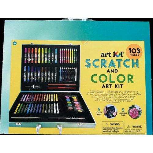 Art 101 Scratch and Color Art Kit, 103 Pieces, for Kids, Teens and Adults