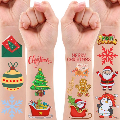 Christmas Temporary Tattoos Party Favors Supplies Santa Claus Xmas Festival Gift Idea For Holiday Kids Boy Girl Child Decorations Décor Halloween New Year Navidad Año Nuevo
