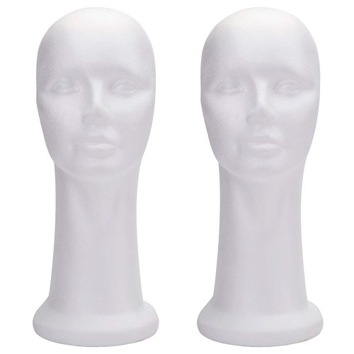 Foraineam 2 Pack 17 Inch Foam Head Female Wig Head Mannequin Manikin Cosmetics Model Head Women's Wigs Display Mannequin Head Glasses Hats Hairpieces Stand Holder