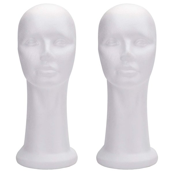 Foraineam 2 Pack 17 Inch Foam Head Female Wig Head Mannequin Manikin Cosmetics Model Head Women's Wigs Display Mannequin Head Glasses Hats Hairpieces Stand Holder