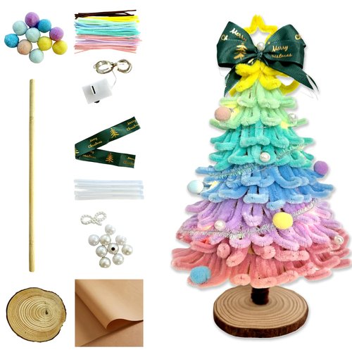 Christmas Tree Craft Kits Pipe Cleaners Craft with Lights Pipe Cleaners Bulk Glitter Chenille Stems Creative Arts Chenille Stems for DIY Craft Christmas Decoration (Colorful)