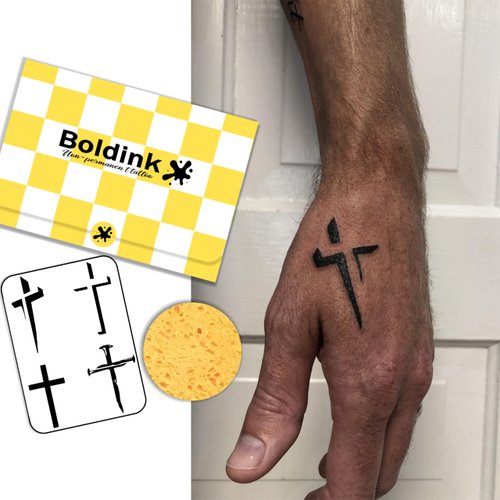 Boldink Temporary Tattoos, semi permanent tattoos, 15-day long lasting tattoo sticker, waterproof and anti-reflective, unique design（Cross 6）
