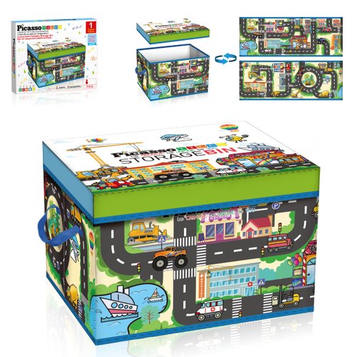 PicassoTiles Magnet Tile Toy Organizer Foldable City Theme Storage Bin Box with Lid and Handles Magnetic Tiles Building Blocks STEM Educational Pretend Play Playroom Toys Toddler Kids Ages 3 Up PTA33