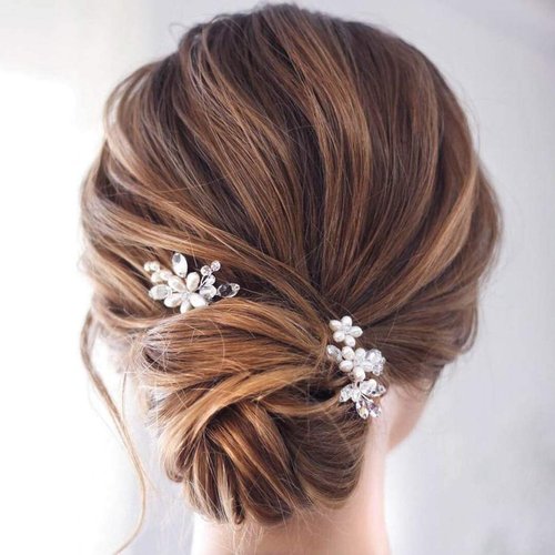 Catery Flower Bride Wedding Hair Pins Crystal Pearl Hair Set Jewelry Headpieces Bridal Decorative Hair Accessories for Women Pack of 2 (Gold)